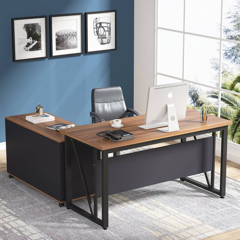 2 piece 55 inches computer home office desk Desk with lateral File Cabinet set,