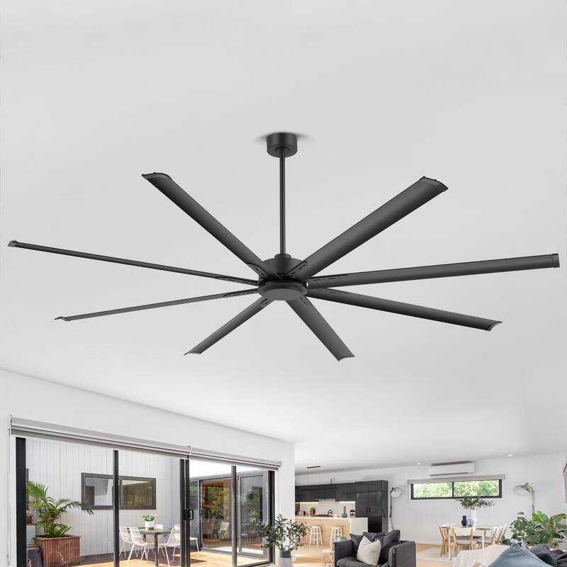 Large 72"/84"/96"/120" Black Ceiling Fan with Remote without Light-6/8 Aluminum Blades - Matte Black-96in