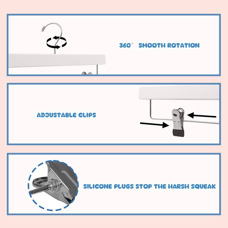 BP4U Kids Wooden Pants Skirts Hangers, Baby Solid Wood Hangers with Clips for Toddler & Children's Trousers, Slacks, Jeans