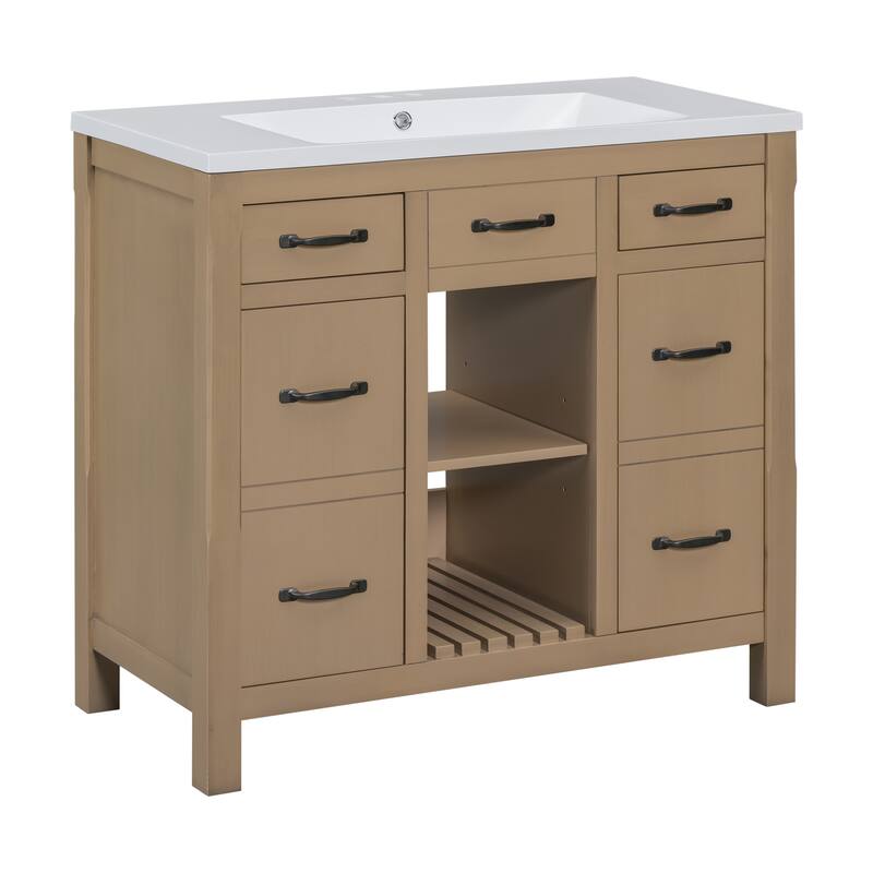 36" Solid Wood Frame Bathroom Cabinet