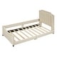 preview thumbnail 4 of 7, Beige Frame Bed L-shape Guardrail Upholstered Daybed Twin Bed with Classic Stripe Shaped Headboard, Nailhead Trim Footboard