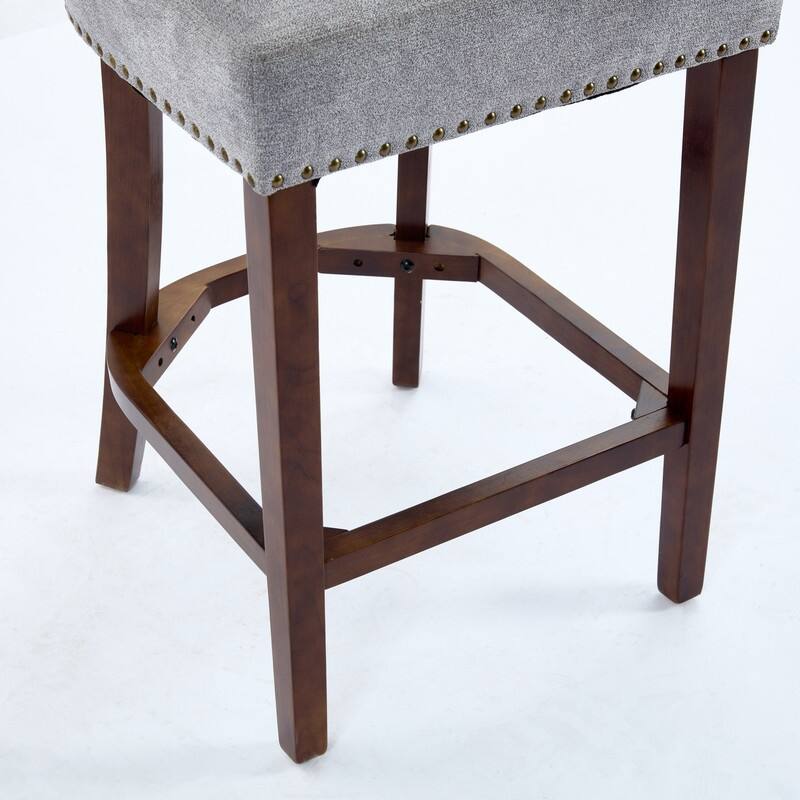 Counter Height Bar Stools Set of 2, Farmhouse Linen Fabric Upholstered Accent Chair Curved Backrest with Copper Nails around