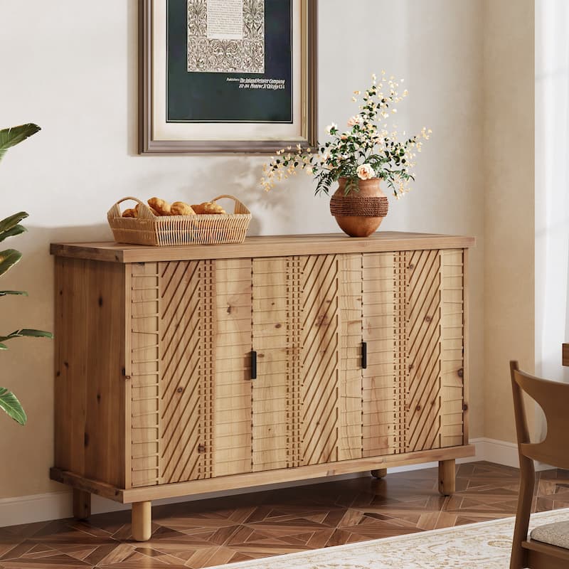 Solid Wood Buffet Cabinet with Storage for Kitchen and Entryway