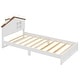 preview thumbnail 35 of 46, Bedroom Solid Wood Platform Bed House-Shaped Headboard Walnut Roof with LED Window Bed Frame Platform No Box Spring Needed