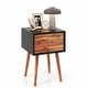 preview thumbnail 1 of 10, Costway End Table W/Drawers and Storage Wooden Mid-Century Accent Side Black+Brown