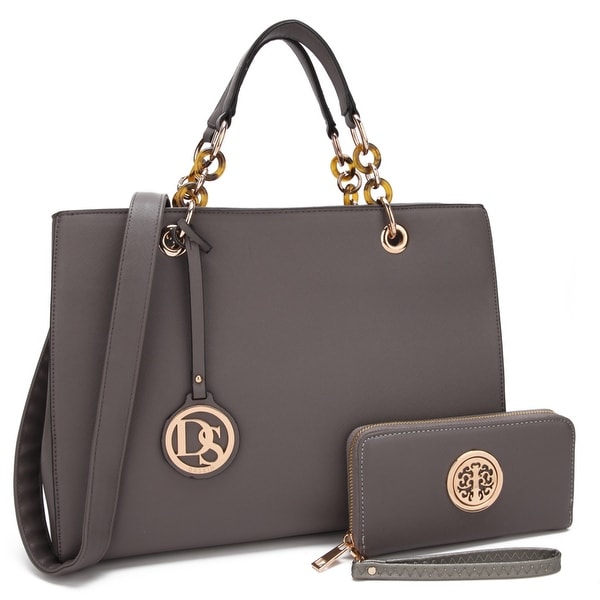 Shop Dasein Saffiano Leather Chain Strap Satchel Handbag Tote Designer Purse Shoulder Bag Laptop ...