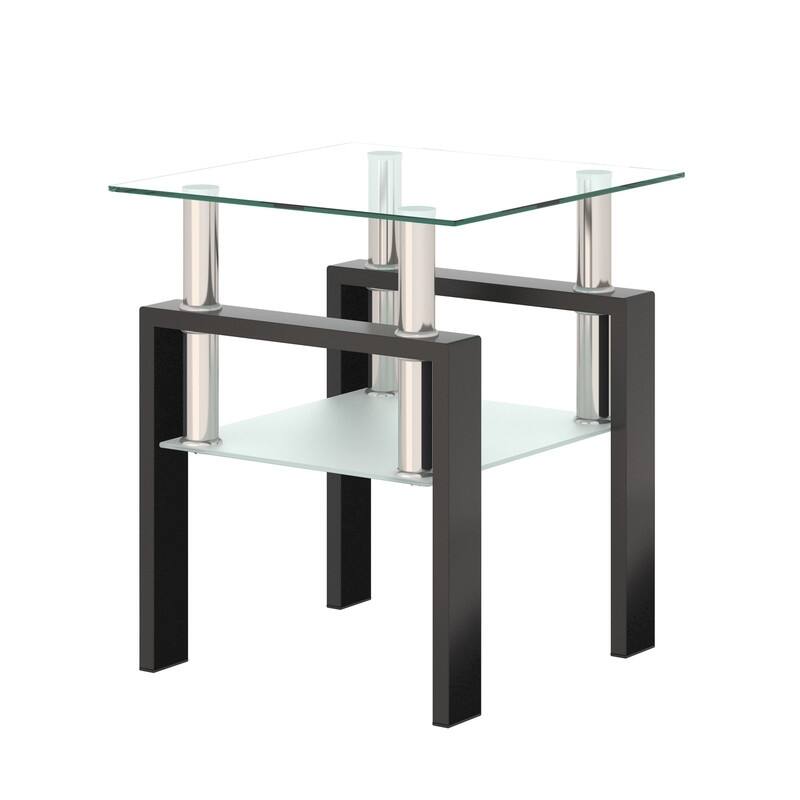 1-Piece Modern Tempered Glass Tea Table Coffee Table End Table, Square Table for Living Room