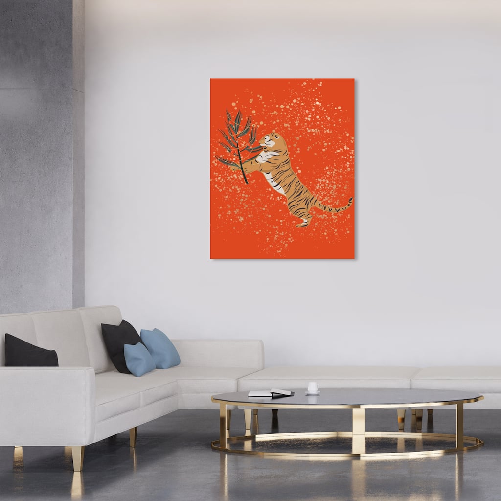 Wynwood Studio Canvas Animals Greetings from the Tiger Red Modern & Contemporary Wall Art Canvas Print