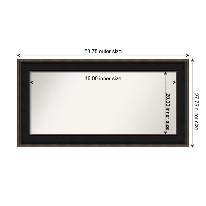 Mezzanine Espresso Framed Non-Beveled Custom Wall Mirror, Bathroom Vanity Mirror - Outer Size: 53.75 x 27.75