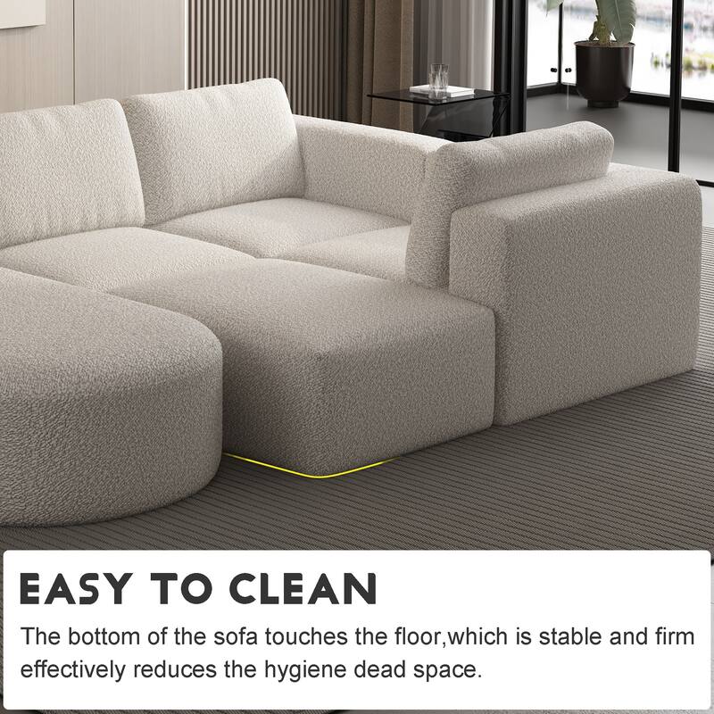 104.3" Yarn Fleece U-Shaped Sleeper Sectional Sofa with Ottoman