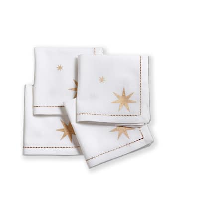 Starlight Cotton Cocktail Napkins Set of 4 Christmas White Multi Kitchen Textiles Machine Wash 10x10 Inches