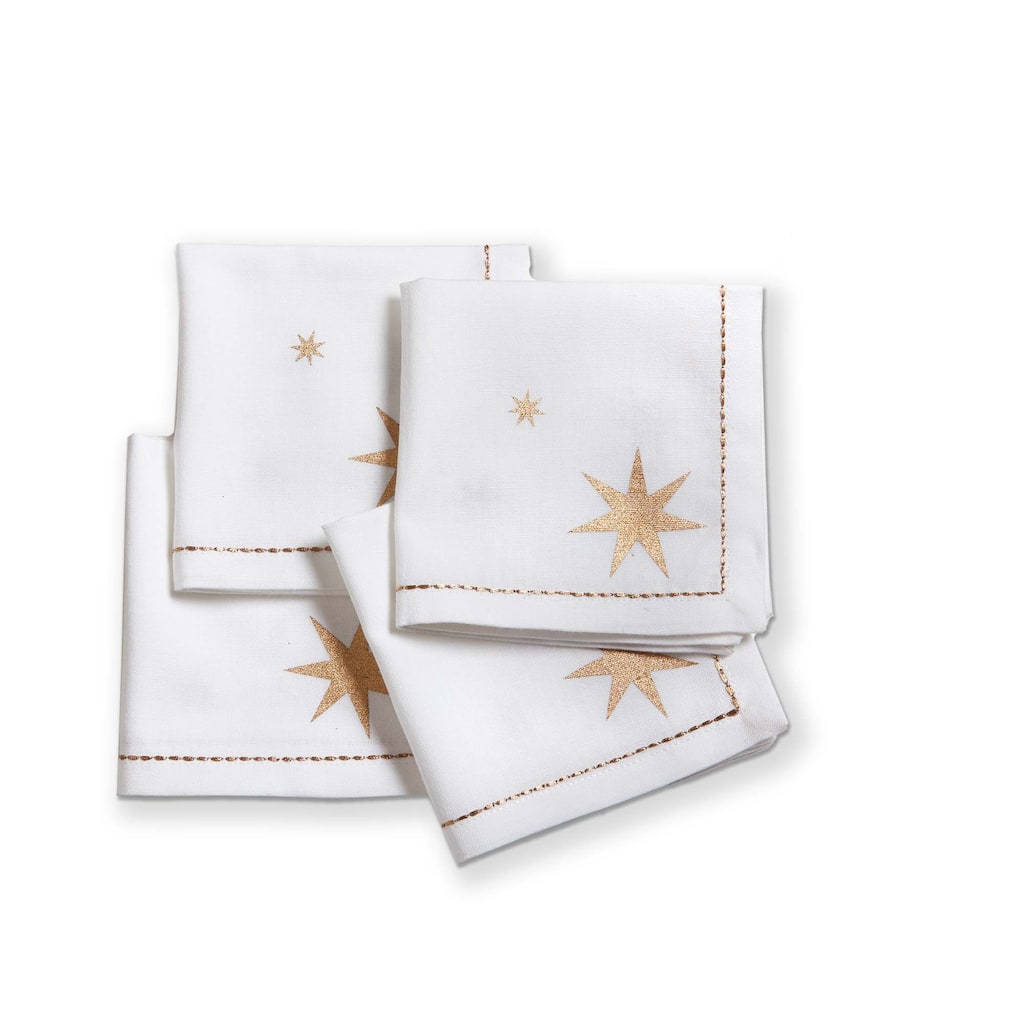 Starlight Cotton Cocktail Napkins Set of 4 Christmas White Multi Kitchen Textiles Machine Wash 10x10 Inches
