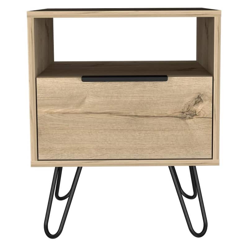 Nightstand 22"H, One Open Shelf, Single Door Cabient, Hairpin Legs, Black