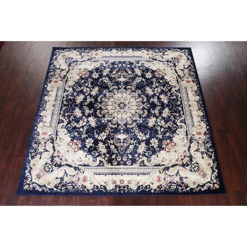 Navy Blue Floral Medallion Transitional Turkish Rug Oriental Carpet
