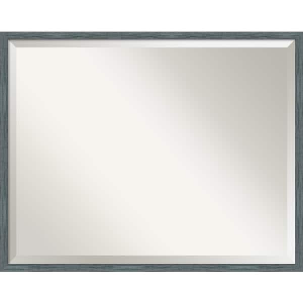 Beveled Wood Bathroom Wall Mirror - Dixie Blue Grey Rustic Narrow Frame ...