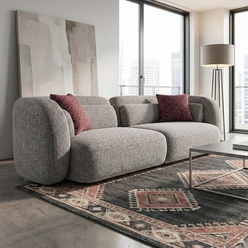 Furniture of America Premier Modern Curved Premium Upholstered 104" Solid Wood Sofa - Pebble Grain