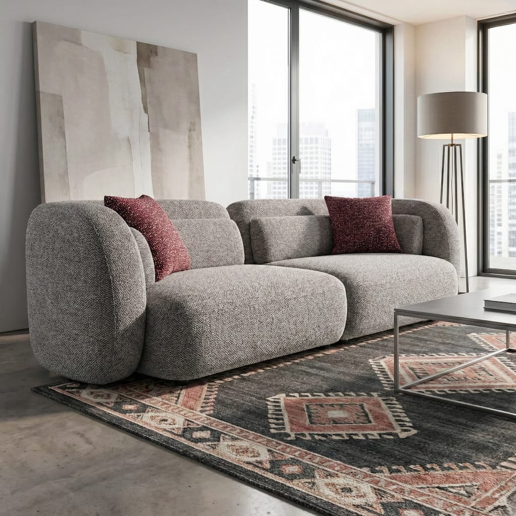 Furniture of America Premier Modern Curved Premium Upholstered 104" Solid Wood Sofa