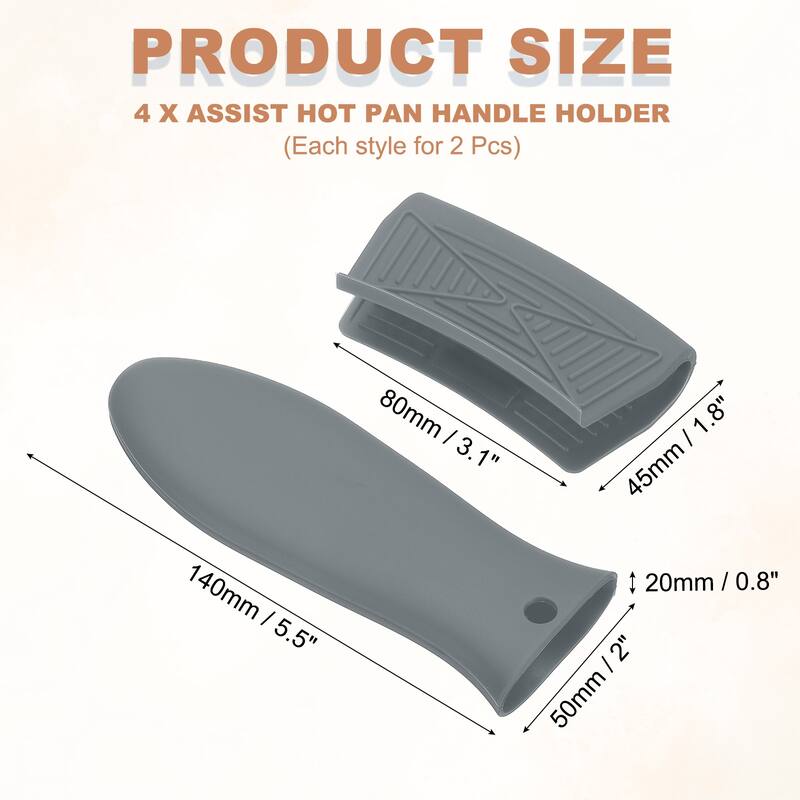 4 Pcs Silicone Assist Hot Pan Handle Holder for Kitchen - Grey