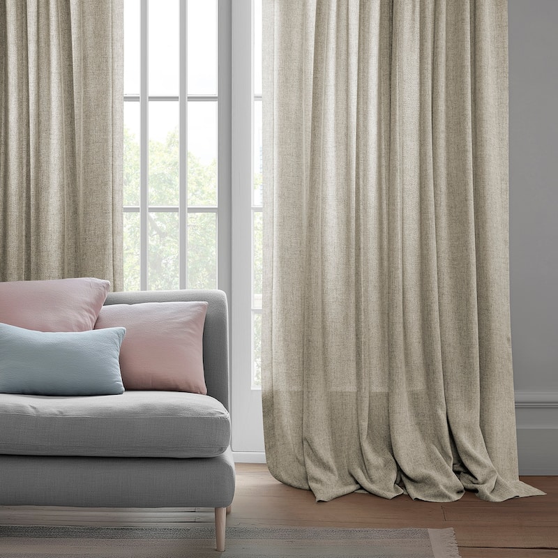 Exclusive Fabrics Farm Town Textured Faux Linen Semi Sheer Curtains (2 Panel) Window Curtains