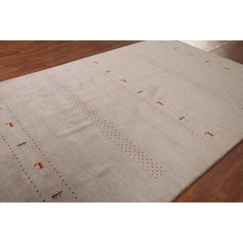 Gabbeh Oriental Area Rug Hand-Knotted Beige Tribal Wool Carpet - 6'7"x 9'9"