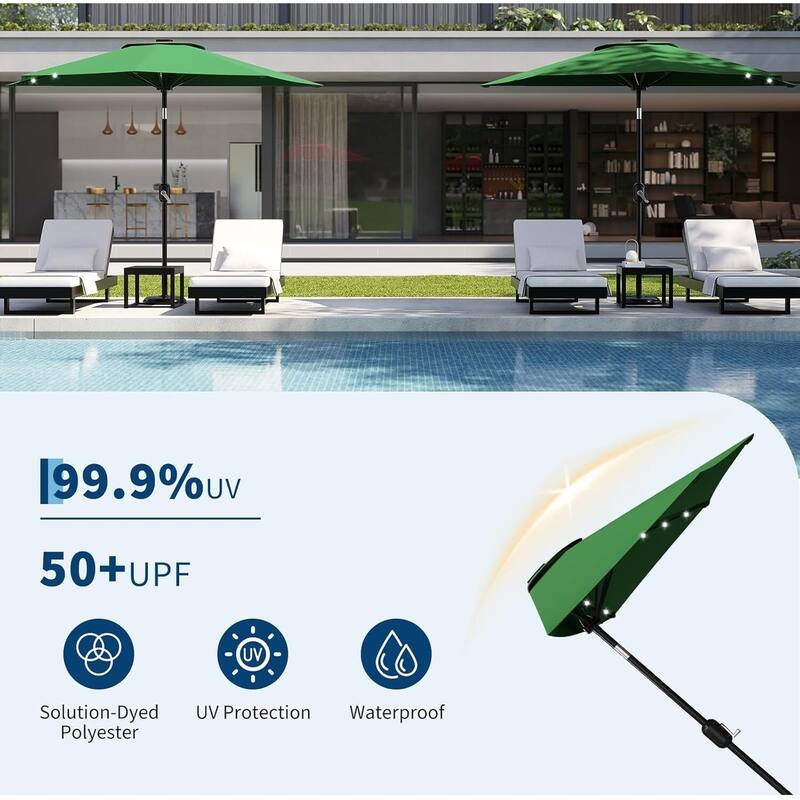 9FT Half Patio Umbrella with Smooth Crank Lift, Shade Canopy for Patio, Backyard, Garden with LED Lights (No Base)