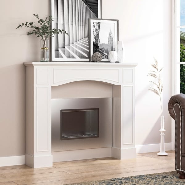 slide 2 of 9, HOMCOM White Fireplace Mantel Modern Living Room Decoration, Width 29" White