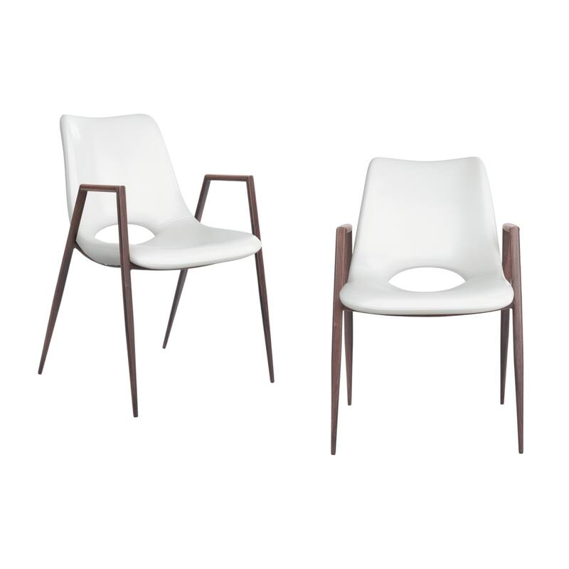 HomeRoots Set of Two White and Brown Upholstered Faux Leather Open Back Dining Arm Chairs