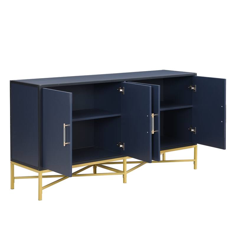 4-Door Kitchen Storage Cupboard with Cross-Leg Base, Sideboard Cupboard with Aluminum Alloy Handles for Kitchen