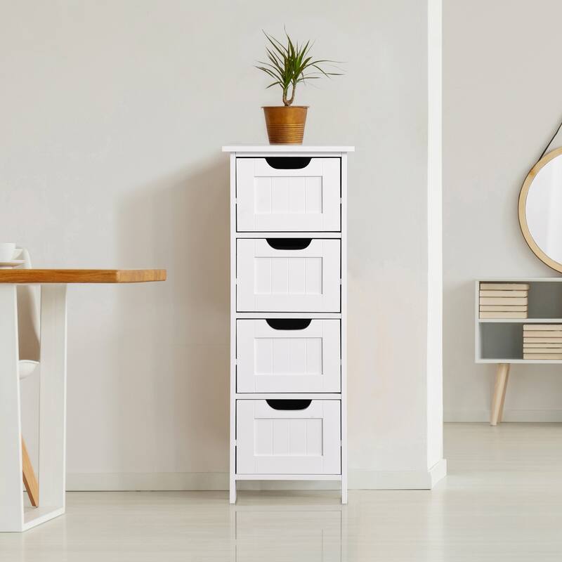 White Bathroom Storage Cabinet Freestanding with Drawers - 11.8"L x 11.8"W x 32.3"H - 11.8"L x 11.8"W x 32.3"H - Painted - White