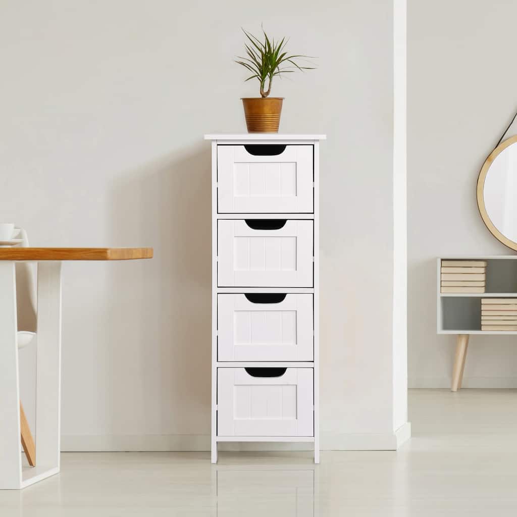 White Bathroom Storage Cabinet Freestanding with Drawers - 11.8"L x 11.8"W x 32.3"H