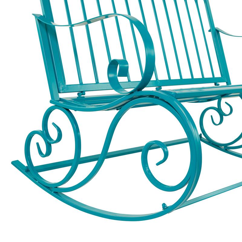 Metal Scroll Rocking Outdoor Bench - Teal - Roche River Decor - 37"W x 49"L x 37"H