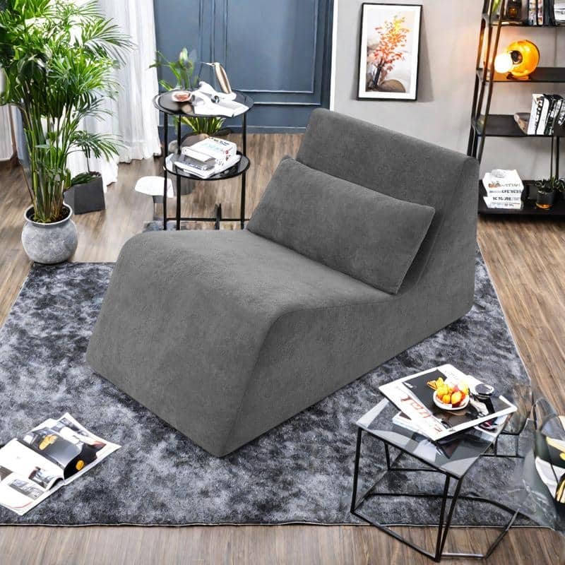 Chenille Memory Foam Bean Bag Chair with Ergonomic Floor Lounger - Grey