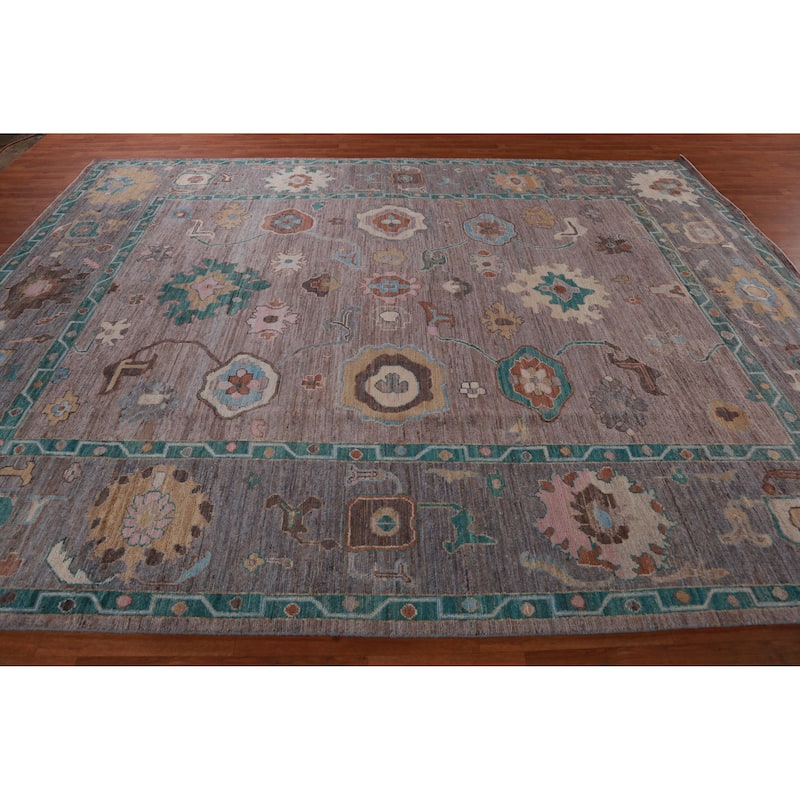 Hand Knotted Oriental 100% Wool Carpet Transitional All-Over Purples Oushak Area Rug - 11' 9'' X 9' 4''