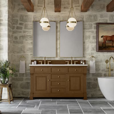 Brookfield 60D" Double Vanity, Honey Oak