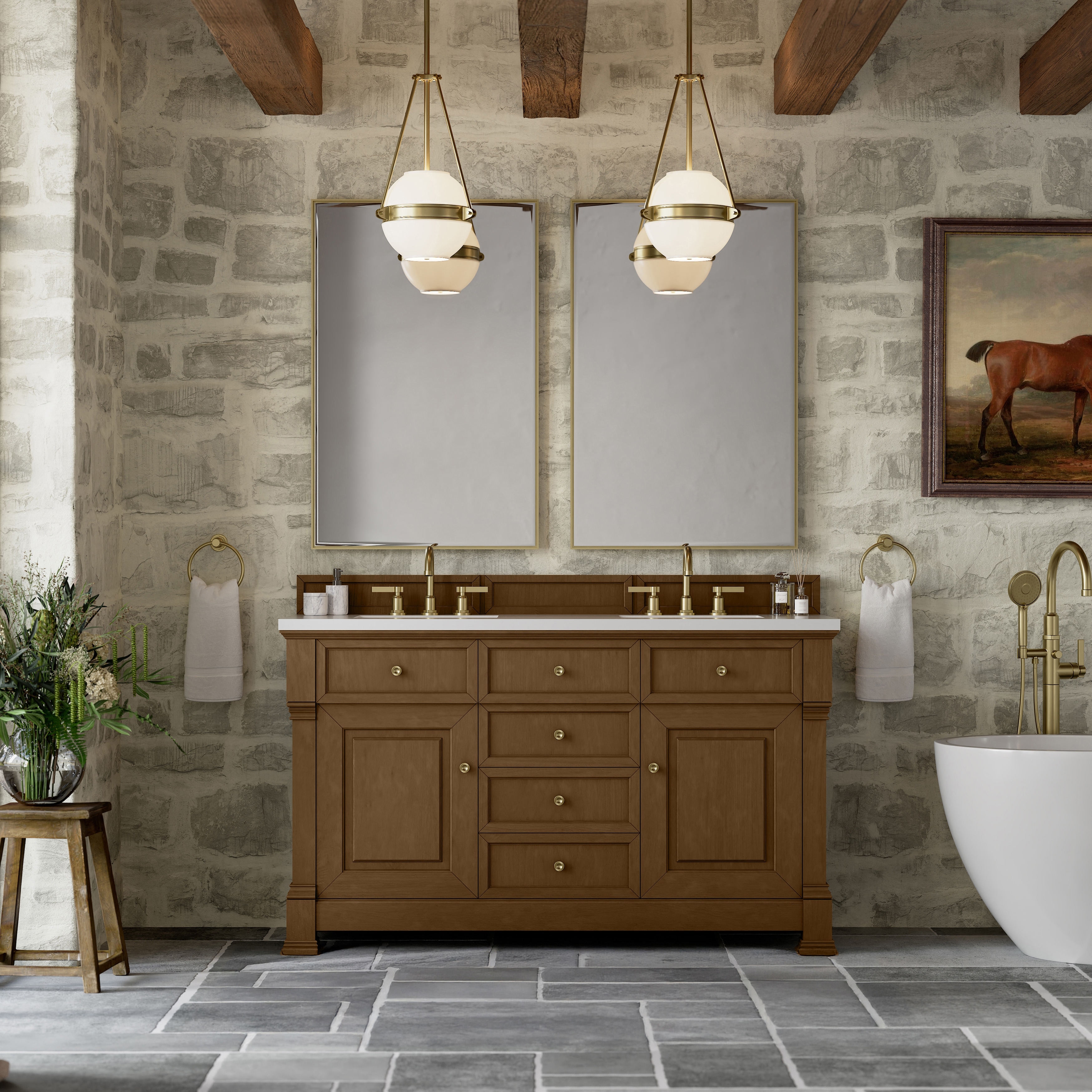 James Martin Vanities Brookfield 60D" Double Vanity, Honey Oak