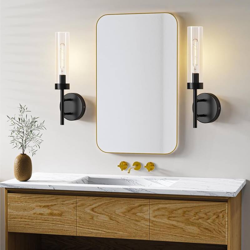 Set of 2 wall light black vanity light glass, metal bedroom light