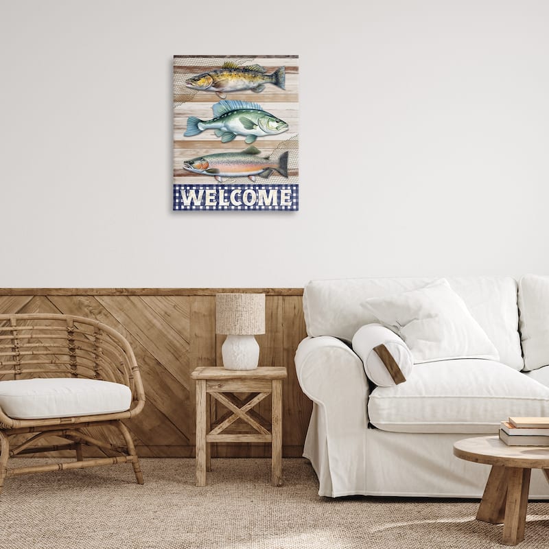 Stupell Welcome with Rustic Fish Canvas Wall Art Design By Nicole DeCamp