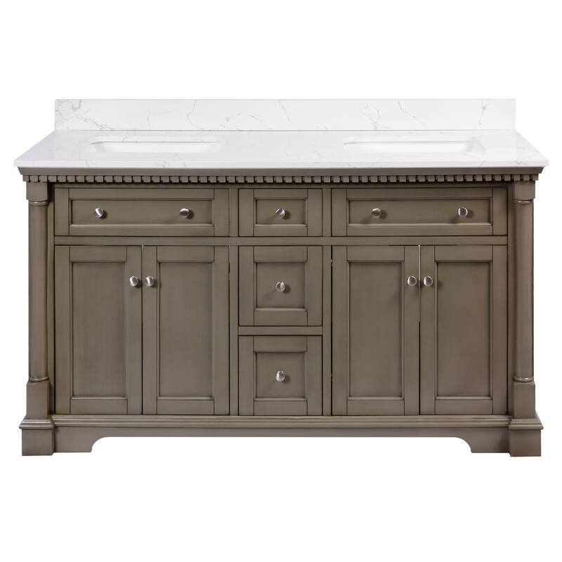 KitchenBathCollection Sydney 60" Double Bathroom Vanity with Engineered Marble Top