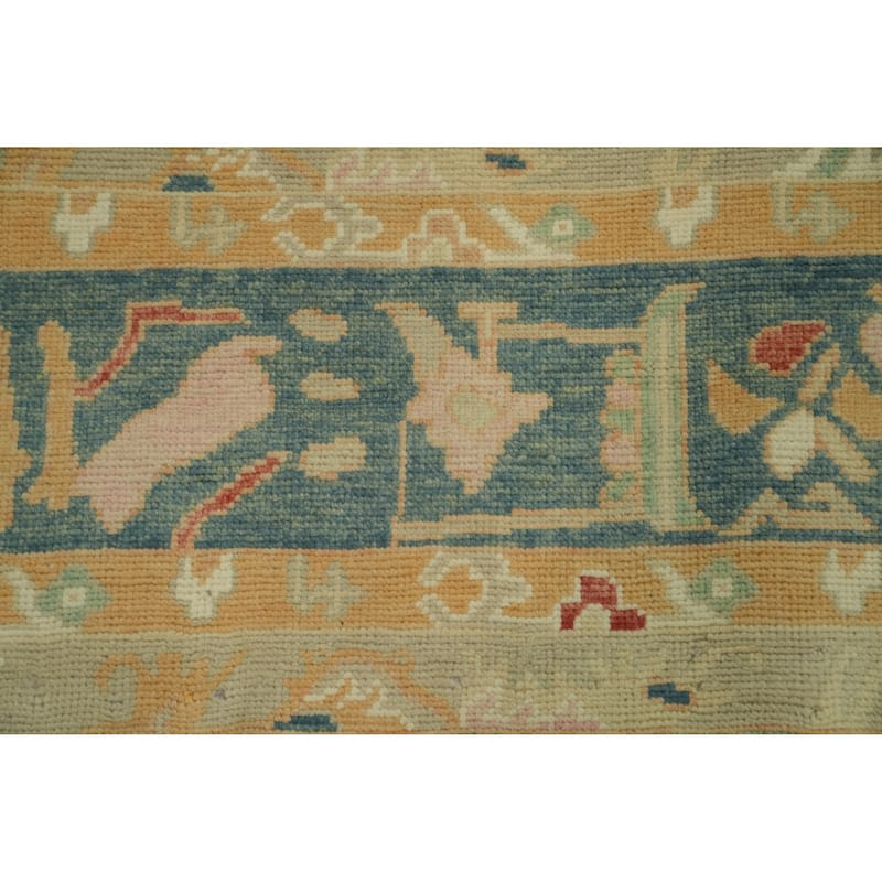 Vegetable Dye Green Oushak Turkish Area Rug, Floral Geometric Carpet - 10' 5'' X 8' 2''