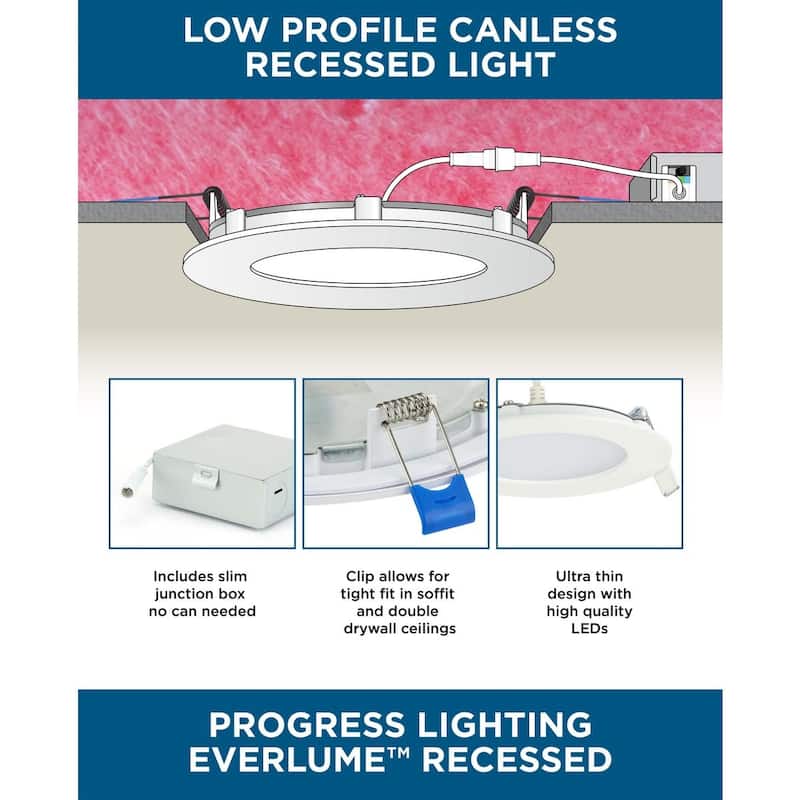 Everlume Collection 6 in. Satin White 5-CCT LED Low Profile Canless Recessed Downlight - 7.165 in x 7.165 in x 1.815 in