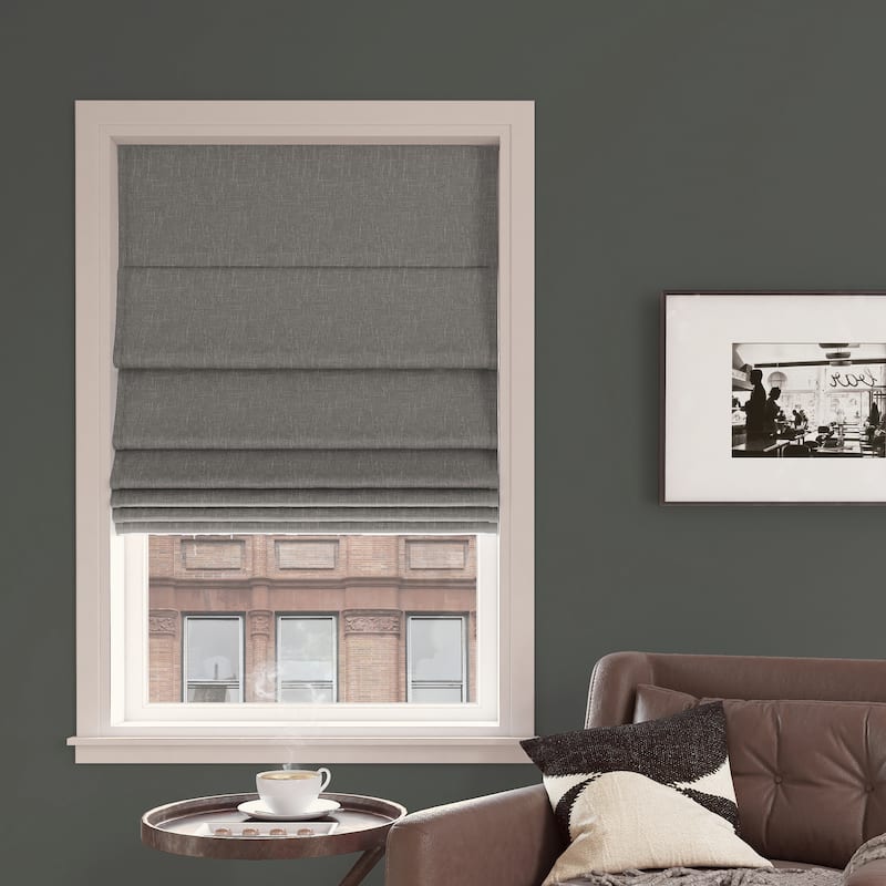 Sun Zero Pryer Textured Total Blackout Cordless Roman Shade - 27" x 64" - Grey