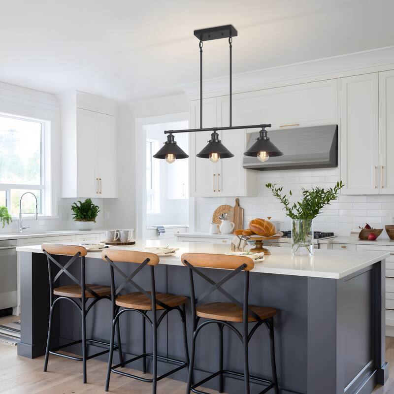 Starsky 3-Ligh Mid-Century Modern Cone Linear Kitchen Island Chandelier