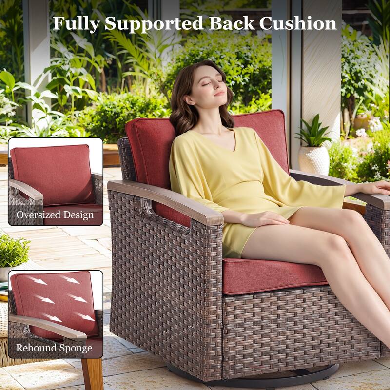 Outdoor 360° Swivel Chair with Red Cushion
