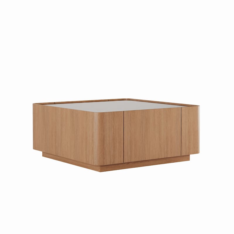 31.5-Inch Square Coffee Table with Storage Drawers,Modern Wooden Coffee Table with Glass Top ,Tea Table Center Tables