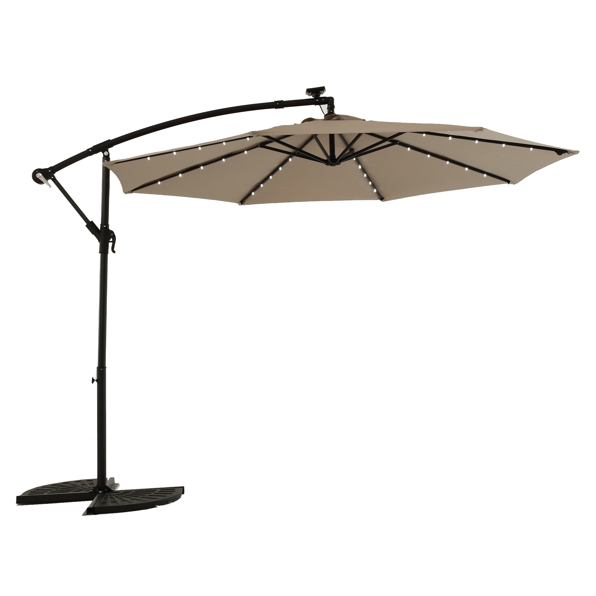 10ft Solar LED Offset Hanging Market Patio Umbrella, Dining Table Umbrella Push Button Tilt(No Base)