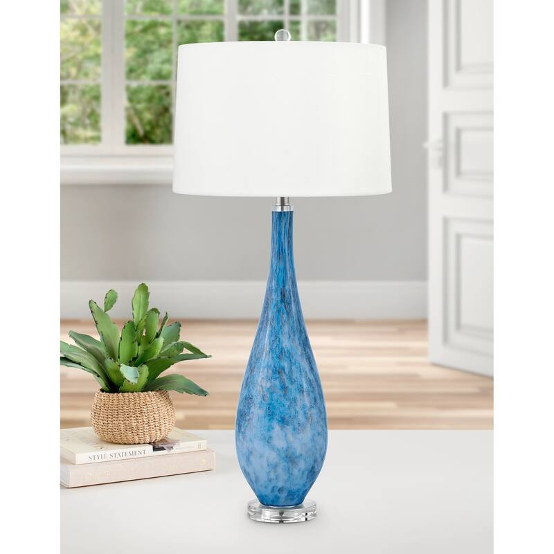 Tirreni 35 in. Blue with Silver Glitter Table Lamp