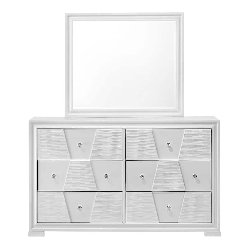 Furniture of America Watella Modern 2-Piece White Solid Wood 6-Drawer Dresser and Mirror Set