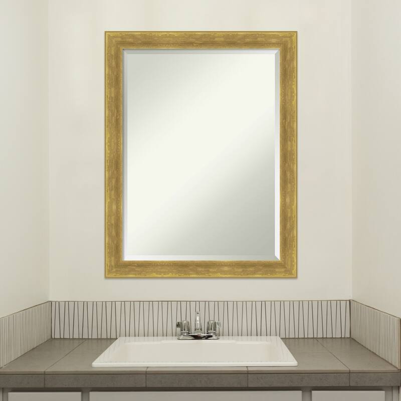 Angled Beveled Wood Framed Bathroom Vanity Wall Mirror