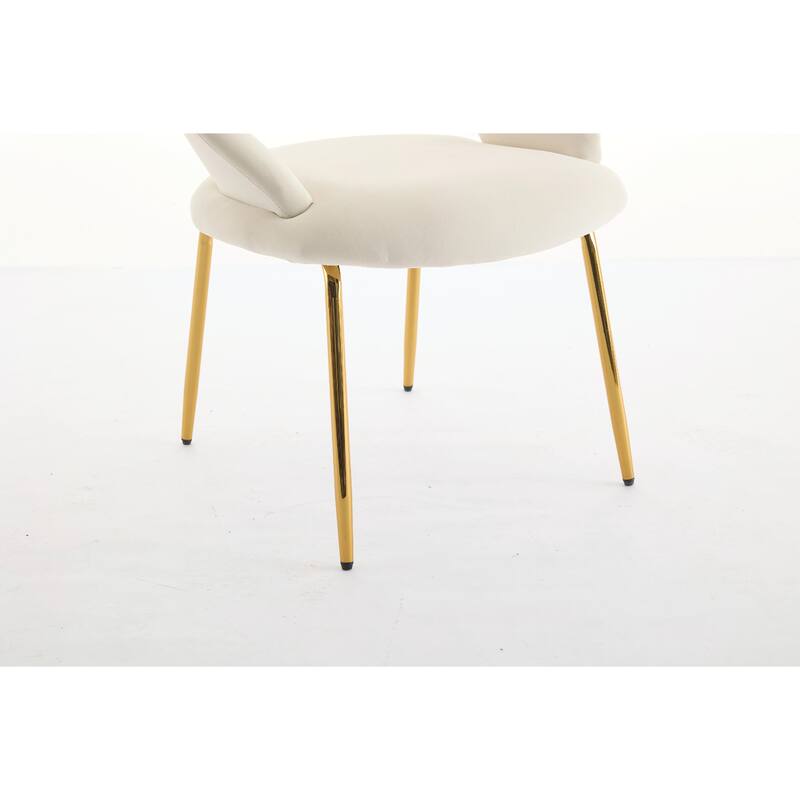 Set of 1 Velvet Dining Chair with Curved Backrest and Gold Metal Legs