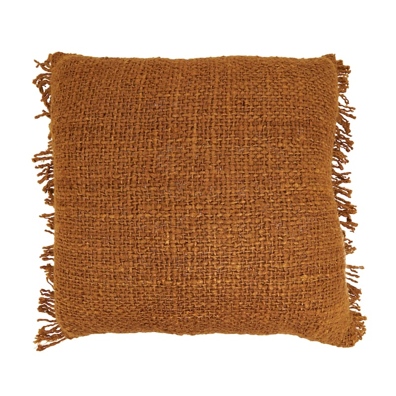 Fringe Throw Pillow - 20"x20" - Polyester - Rust